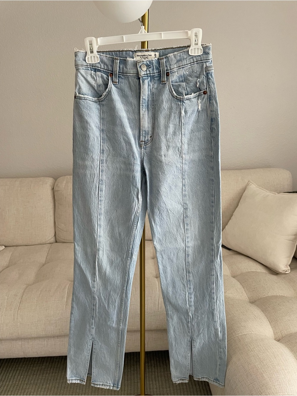 Abercrombie & Fitch Ultra High Rise 90s Split Hem Pintuck Seam Light Wash Jeans